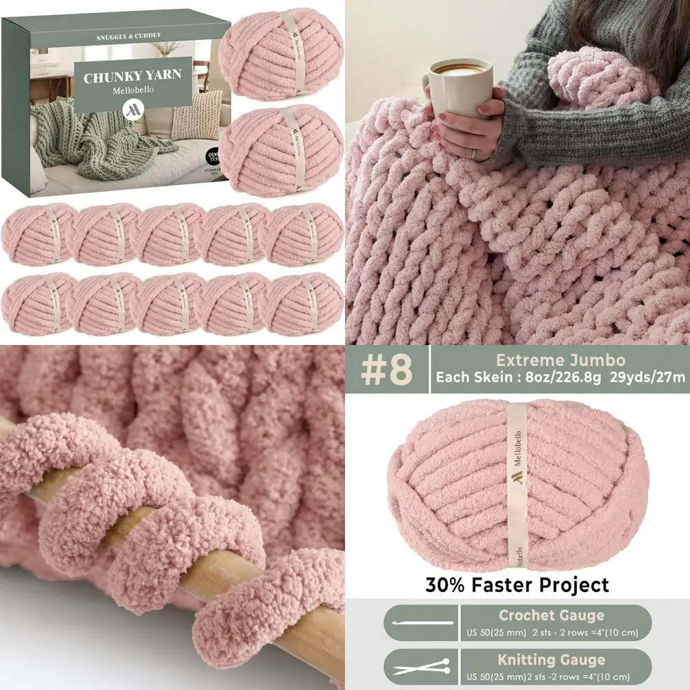 

Super Bulky Fluffy Yarn for Crocheting and Knitting - Extra Thick Soft Yarn for Crafting Large Blankets