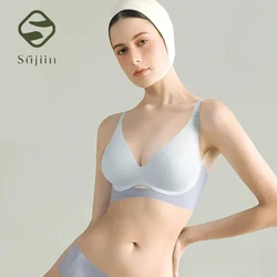 SUJIIN Sexy Seamless Bra for Women Soft Support Fixed Cup Plunge Push Up Bras Cat Mouth Cross-folding Female Bralettes MX102G2