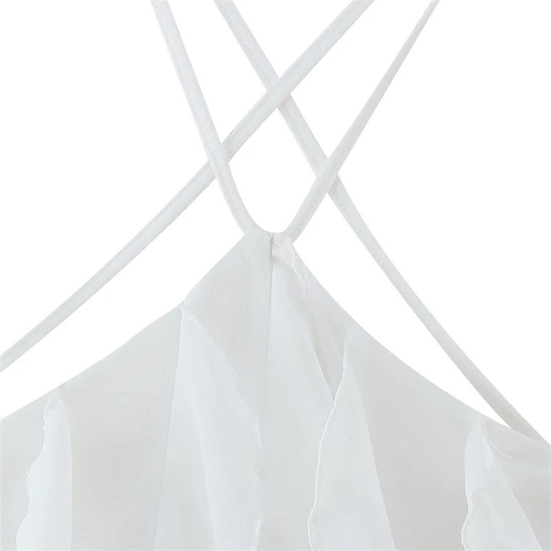 Keyanketian verão novo feriado vento em camadas babados decoração halter midi vestidos femininos sexy sem costas uma linha vestido de fadas deslizamento