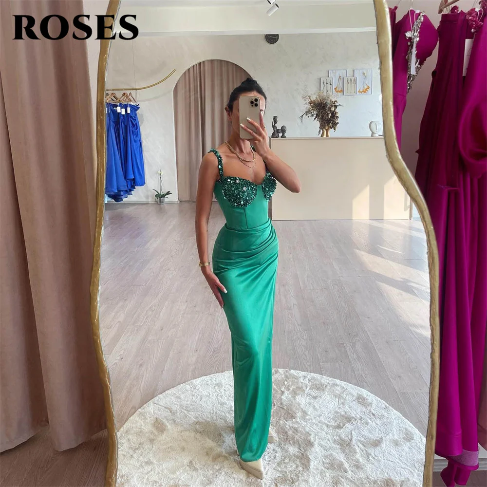 

ROSES Spaghetti Strap Chic Woman Evening Dress Gown Mermaid Sexy Ball Gown Sequin Glitter Night Dresses Gown robes de soirée