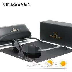 KINGSEVEN Fashion Men's Rimless Sunglasses Polarized UV400 Driving Glasses Aluminum Half Frame Photochromic Vacation Eyewear