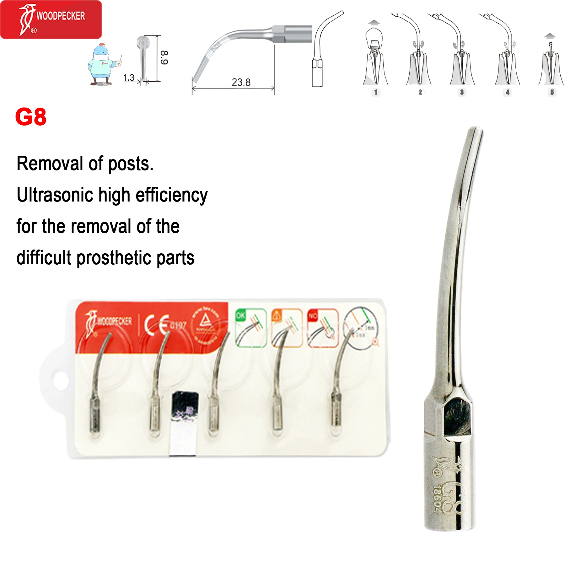 Original Woodpecker Dental Scaler Tips Ultrasonic Scaling Tip G1 G2 G3 G4 G5 G6 G7 G8 Fit For EMS UDS image 3