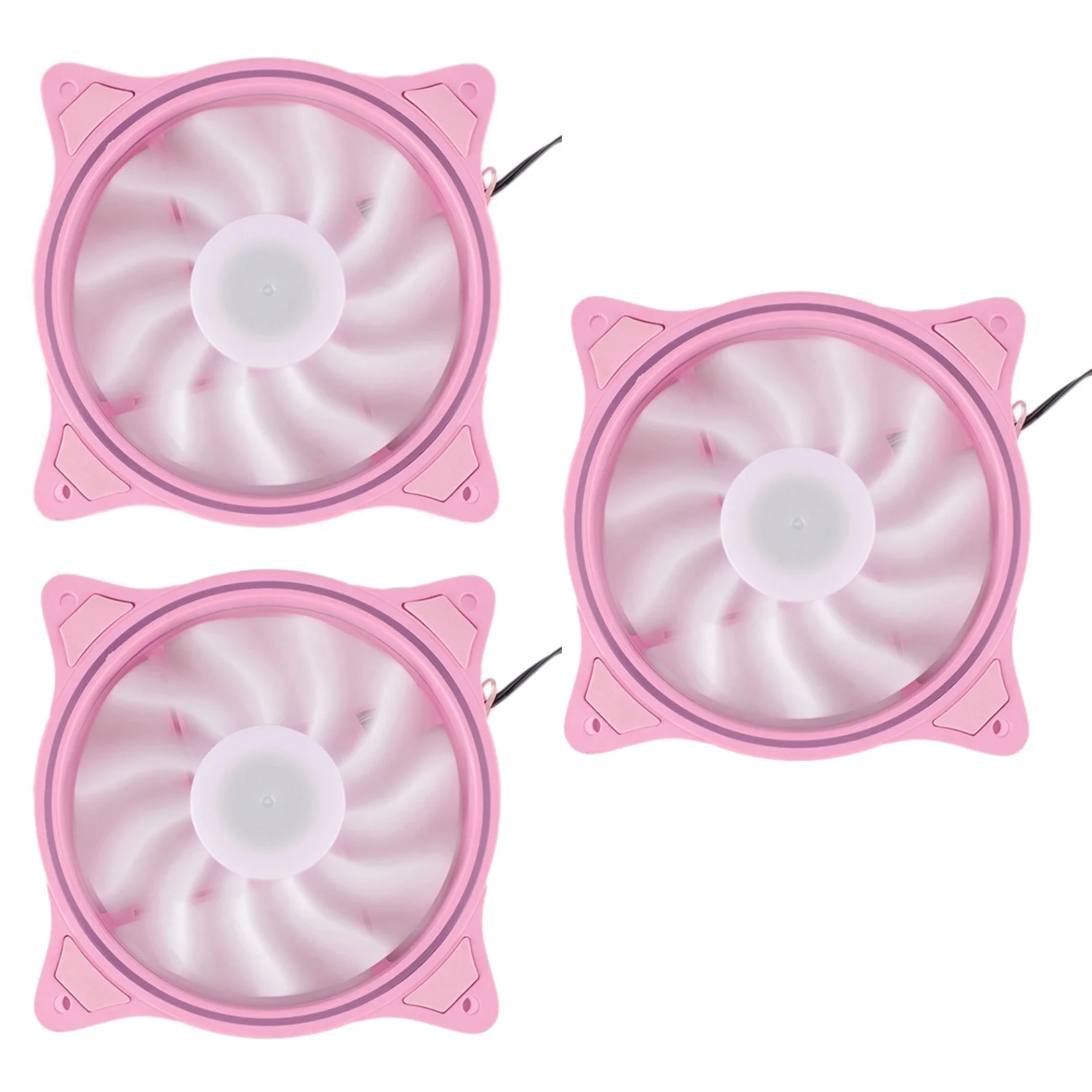 4 Pin 120mm Cool Fan Pc Fans 3 Aperture Interntl External Pink LED Large Air Volume Silent Fan for Pc Cooling 3 Pack