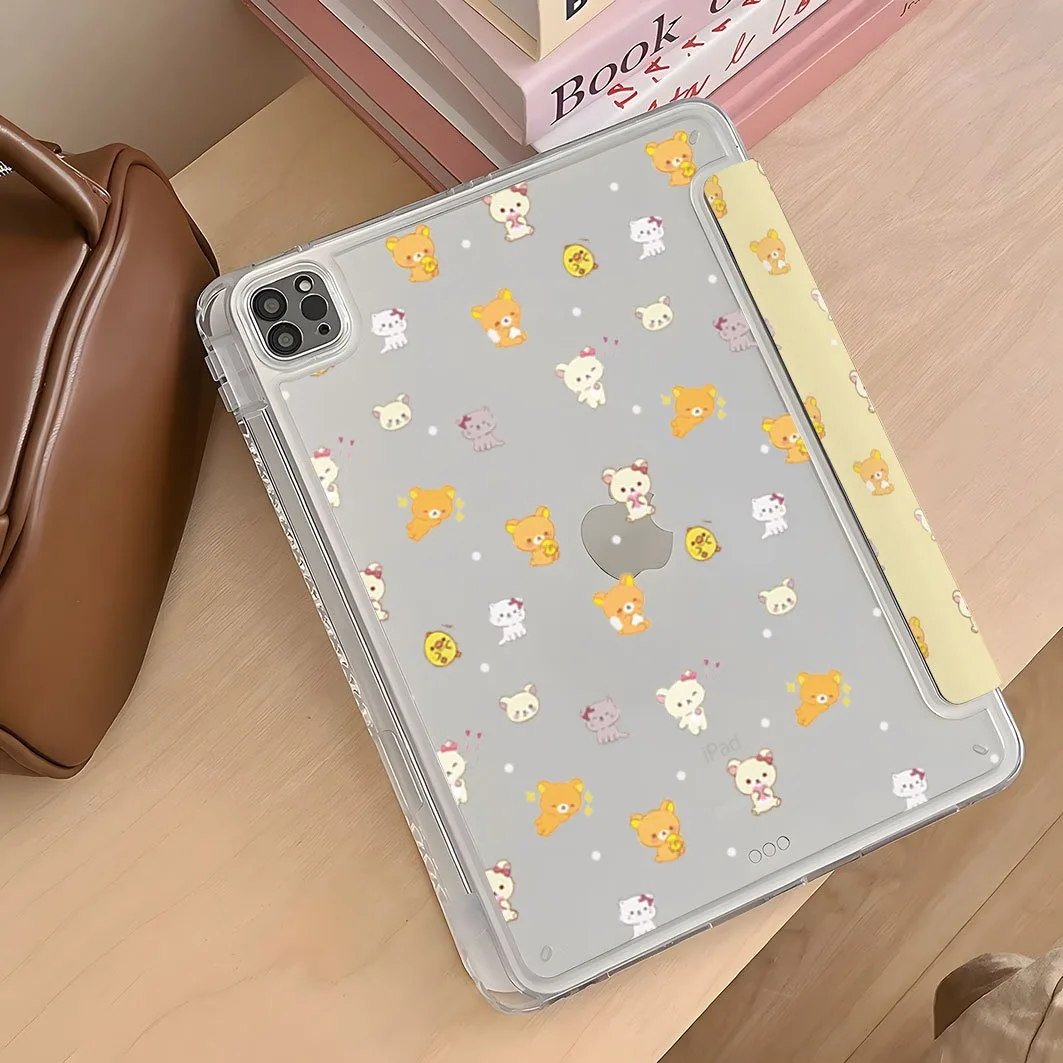 Bear Kitten Pen Slot Tablet Case For Mini 7 6 iPad Pro 2024 2022 2021 2020 2019 2018 2017 11 10 9 8 7 6 5 Air7 6 5 4 3 2 1 Cover