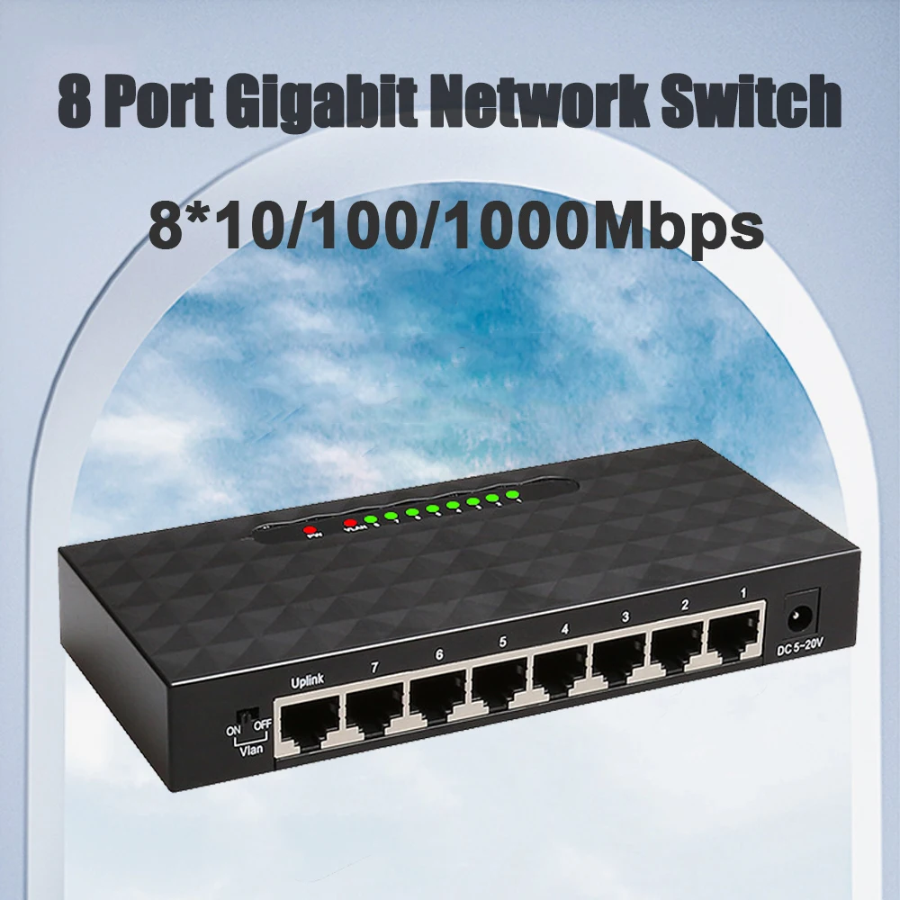 

8 Port 10/100/1000Mbps Network Switch Ethernet Gigabit Switcher High Performance RJ45 Lan Internet Splitter Plug and Play