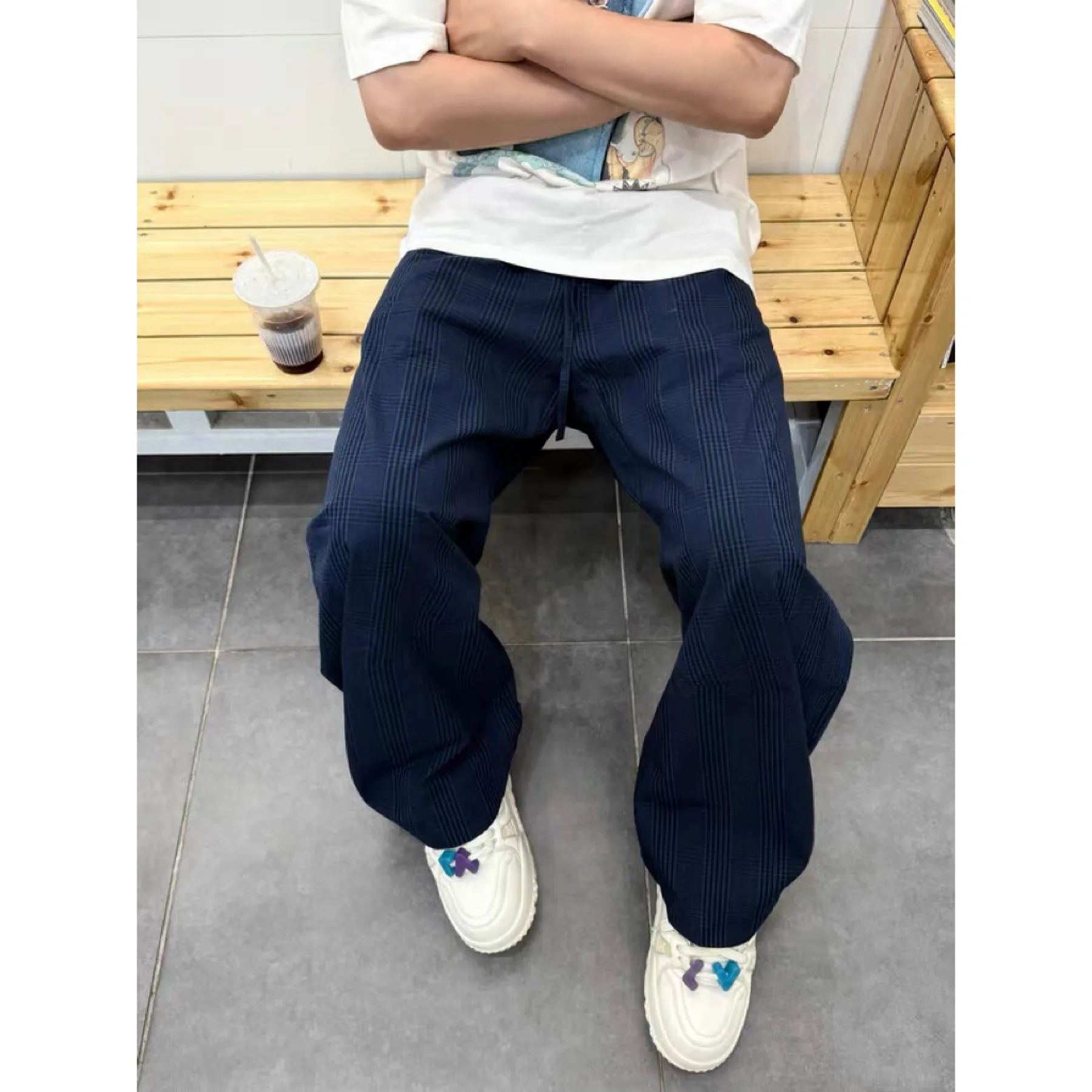 

Vertical Plaid Wide Leg Scimitar Pants Casual Pants