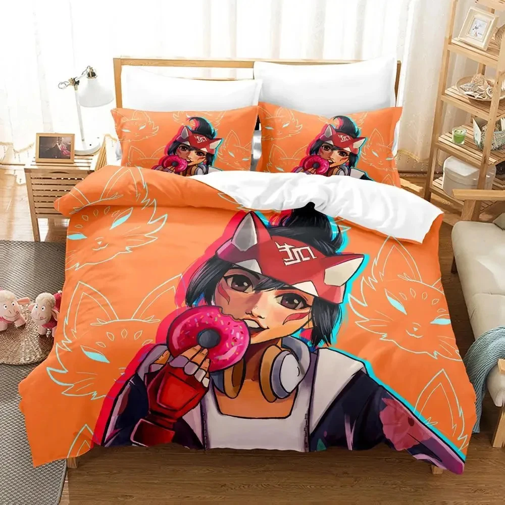 Game Overwatch Kiriko Heads Bedding Set,Duvet Cover Bed Set Quilt Cover Pillowcase,King Queen Twin Size Boys Girls Adults