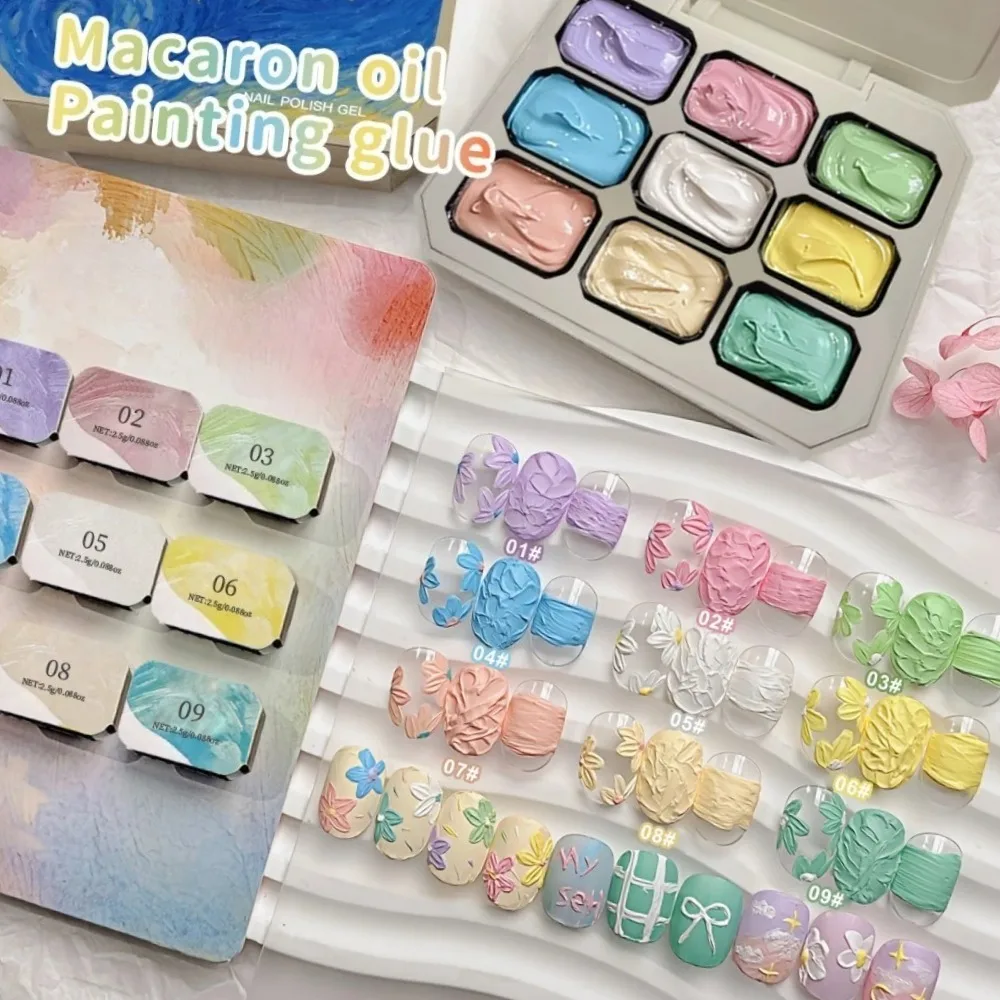 9-Grid Macaron Oil Painting Gel Complete Set - Nail Gel Macaron Oil Painting, No Wipe Nail Polish Gel, Vibrant Colors