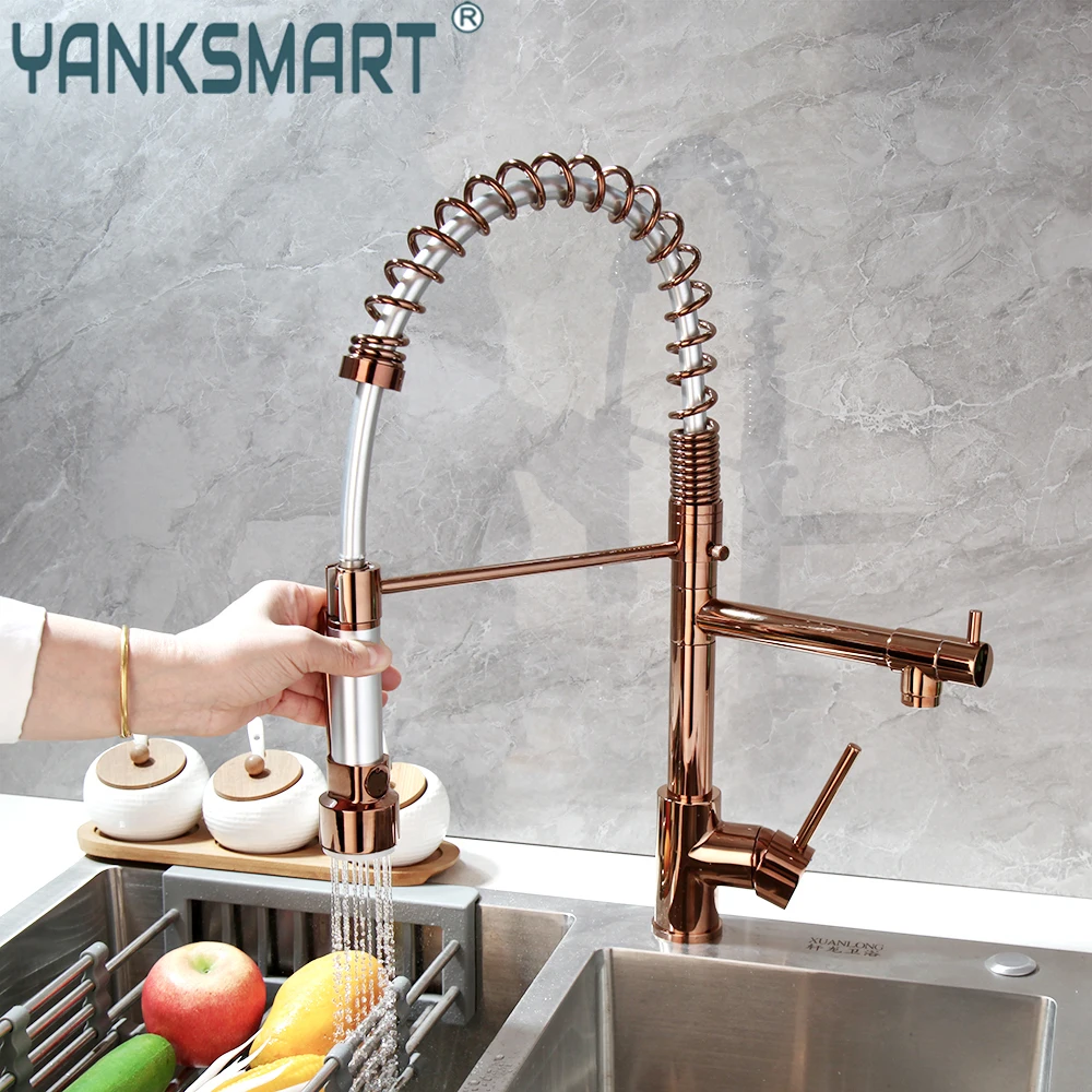 

YANKSMART Pull Down Kitchen Faucet Vessel Sink Swivel Faucets Washbasin With Dual Spout Deck Mounted Hot And Cold Water Tap