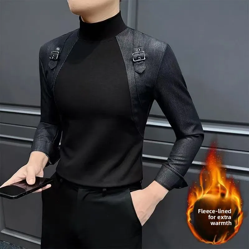 

Мужская длинная футболка с высоким воротником, базовый слой, лоскутная внутренняя подкладка, повседневная, из полиэстера, теплая, для ежедневной носки