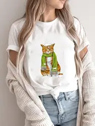 Cat Cute Lovely Winter 90s Women Holiday Clothing Merry Christmas Fashion 2025Shirt Print T Top Graphic Tee New Year T-shirts