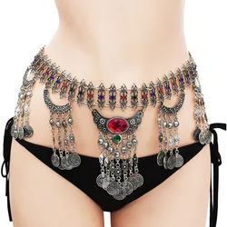 New Bohemian Coin Tassel Headdress, Belly Dance Waist Chain Vintage Copper Coin Waist Towel Tribal Belt ATS