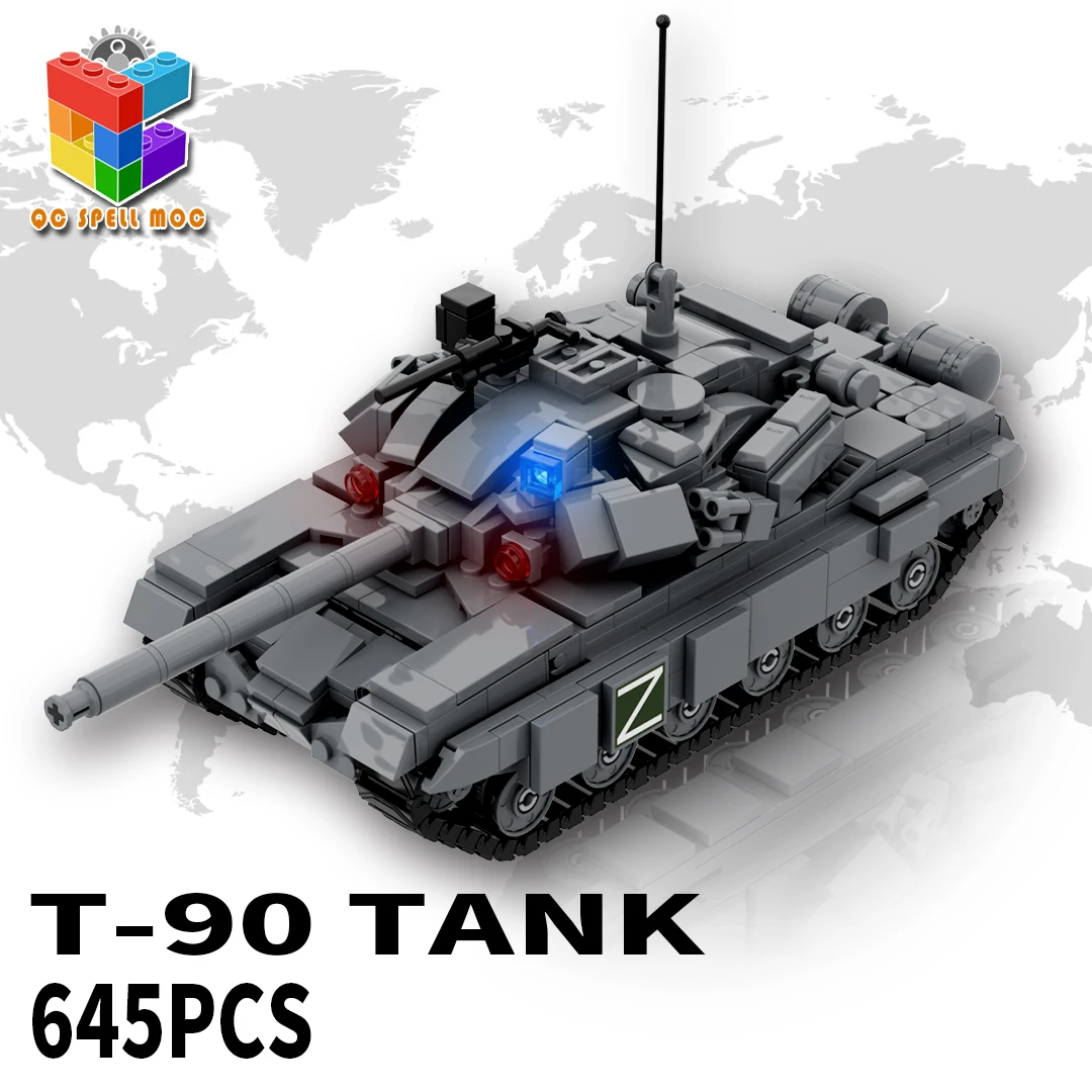 MOC Russia T-90 Main BattleTank Military Series Vehicle Armored Weapon Model Building Blocks DIY Kids Toys Gift