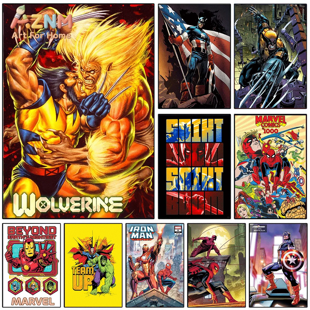 AZNM MARVEL Wolverine Superhero Comic Canvas Wall Art Frameless Painting Home Room Decor Poster