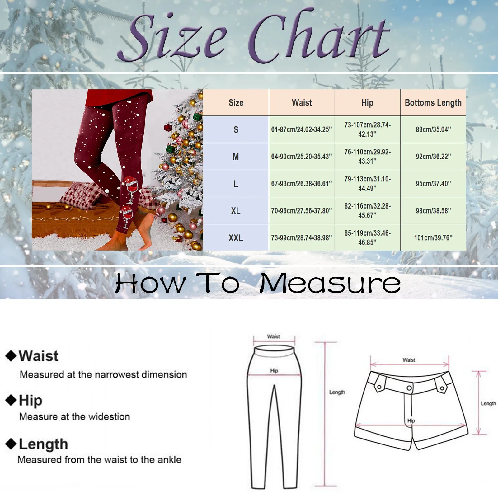 Christmas Wine Glass Print Leggings Women's Fashion Casual Leggings Fall And Winter Long Yoga Pants Slim-Fit Thermal Pants