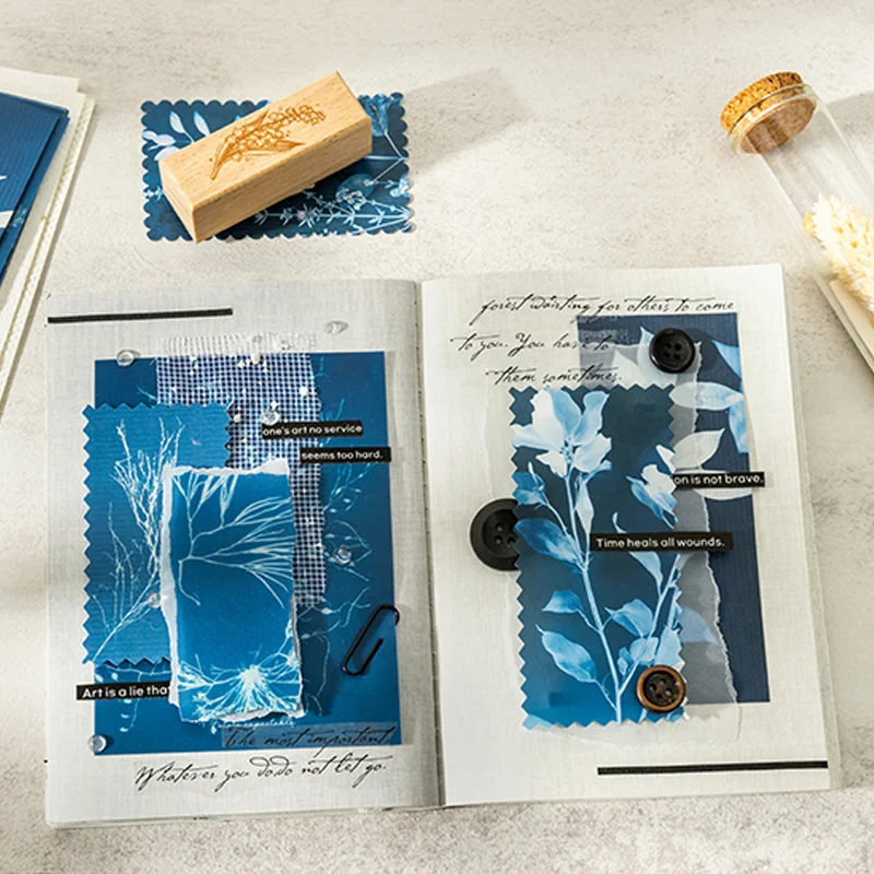 Mr. Paper Retro Solid Color Material Paper 20 sheets/pack Plant Flower Leaf Reflection Blue Material Paper Home Decoration Gifts