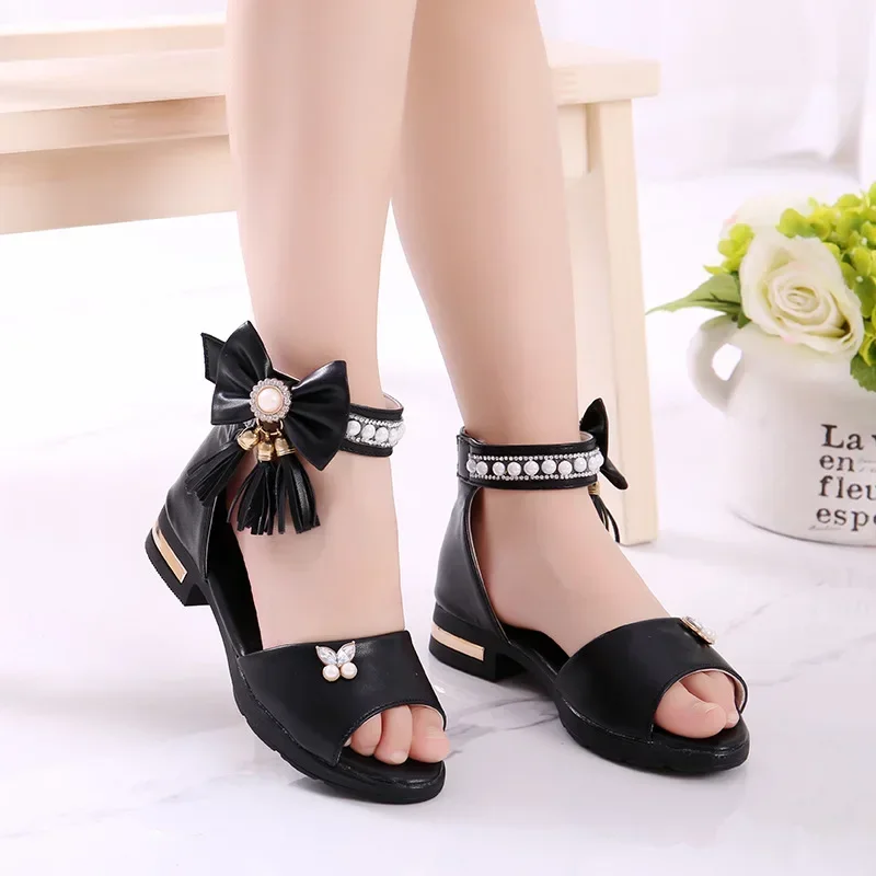 Girls’ Soft Sole Sandals 2024 Summer New Children's Sweet Princess Fashion Shoes  Korean Style Roman Shoes Elegant Temperament