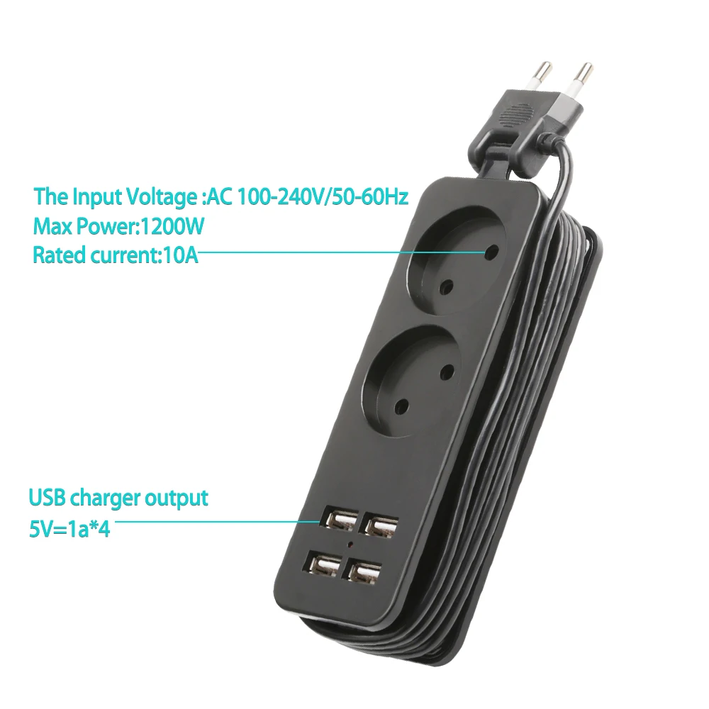 1.5 متر الاتحاد الأوروبي التوصيل قطاع الطاقة المقبس السفر قطاع الطاقة المحمولة تمديد 4 USB منفذ شاحن 1200 واط 250 فولت محور الألمانية PD خاص جاك
