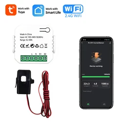 Tuya WiFi Misuratore di energia digitale AC 110V 240V 80A con trasformatore di corrente Morsetto Misuratore di elettricità Smart Life APP Monitor di potenza