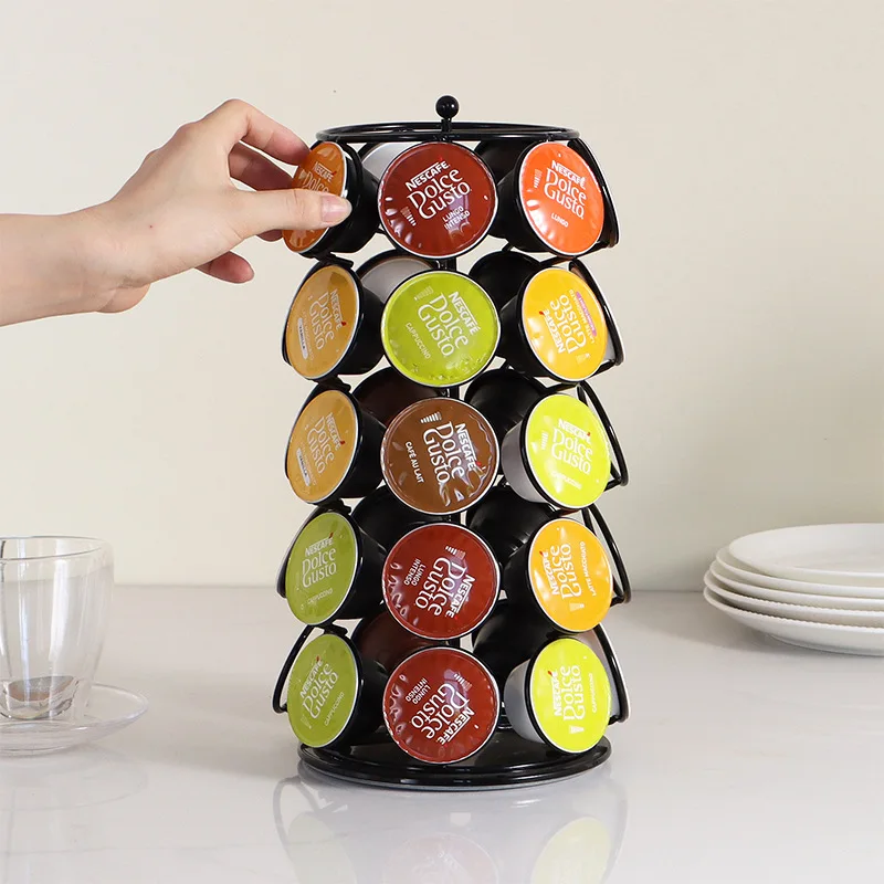 

Rotatable Coffee Capsules Pod Dolce Gusto Coffee Holder 35 Cup Tower Stand Pod K Cup Stand Black Display Capsule Rack