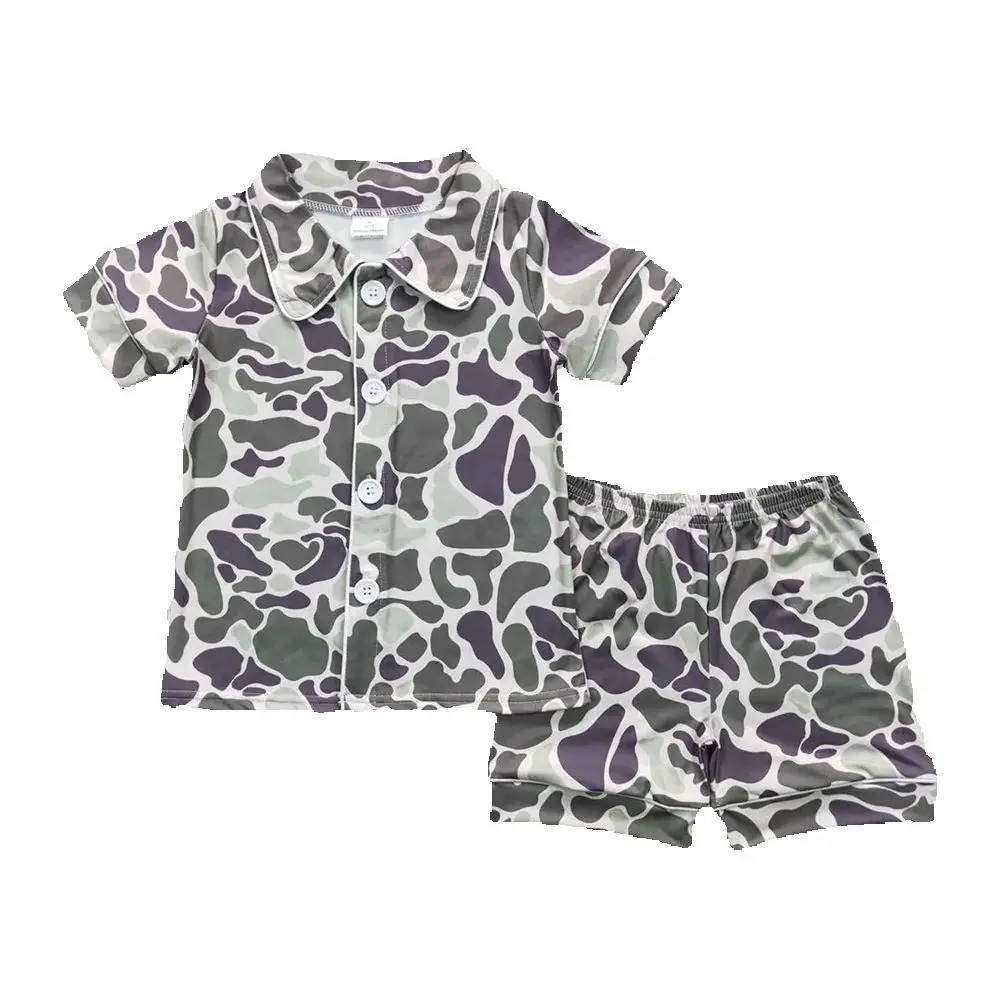 

Kids Green Camouflage Pajamas Short Sleeves Button up Summer Sleepwear Comfortable Soft Material for Children's Nightwear