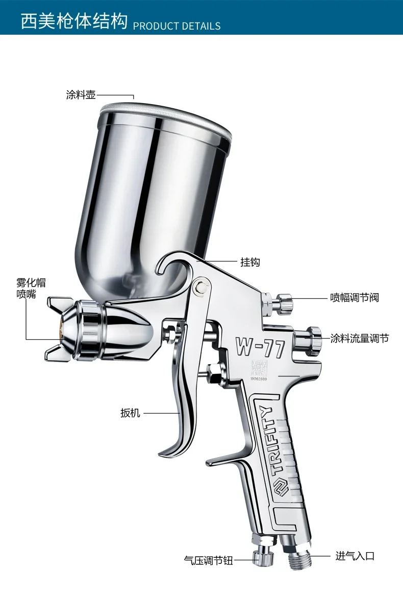 ปืนพ่นสี W-71พ่นสีแบบแมนนวลพร้อม W77พ่นสีเฟอร์นิเจอร์รถยนต์101