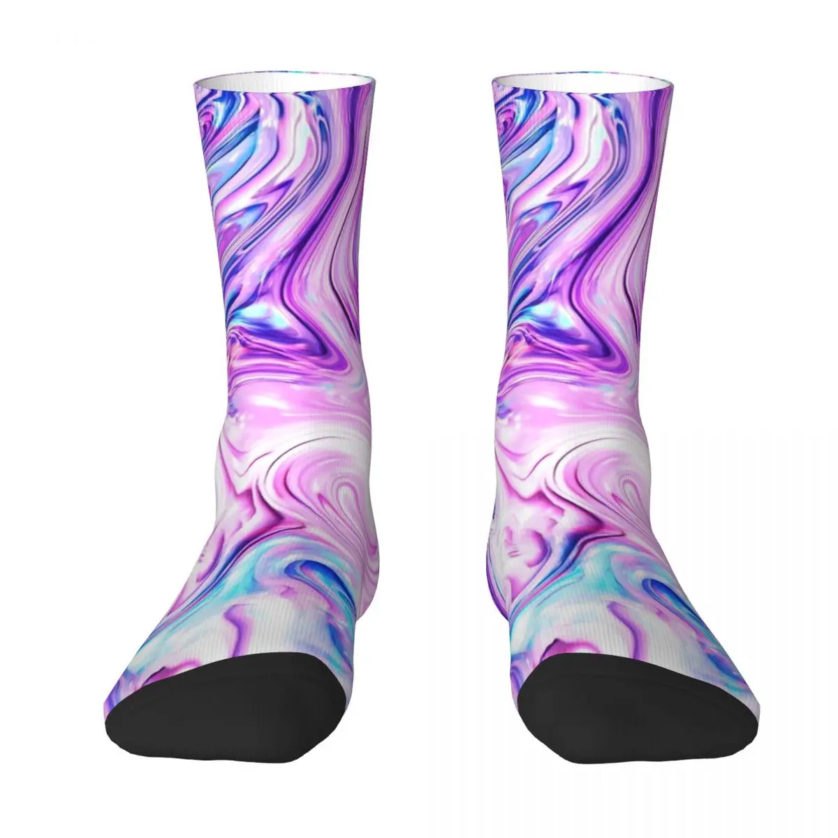 Water Marble Stockings Purple Blue Custom Harajuku Socks Spring Non Slip Socks Women Men Cycling Breathable Socks