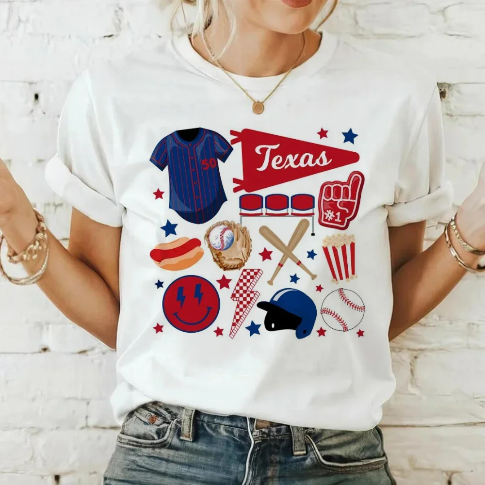 Texas Rangers Baseball Competition Equipment Printed T-Shirt Women's Summer Trendy Loose Top O-Neck Basic Clothing T-Shirt