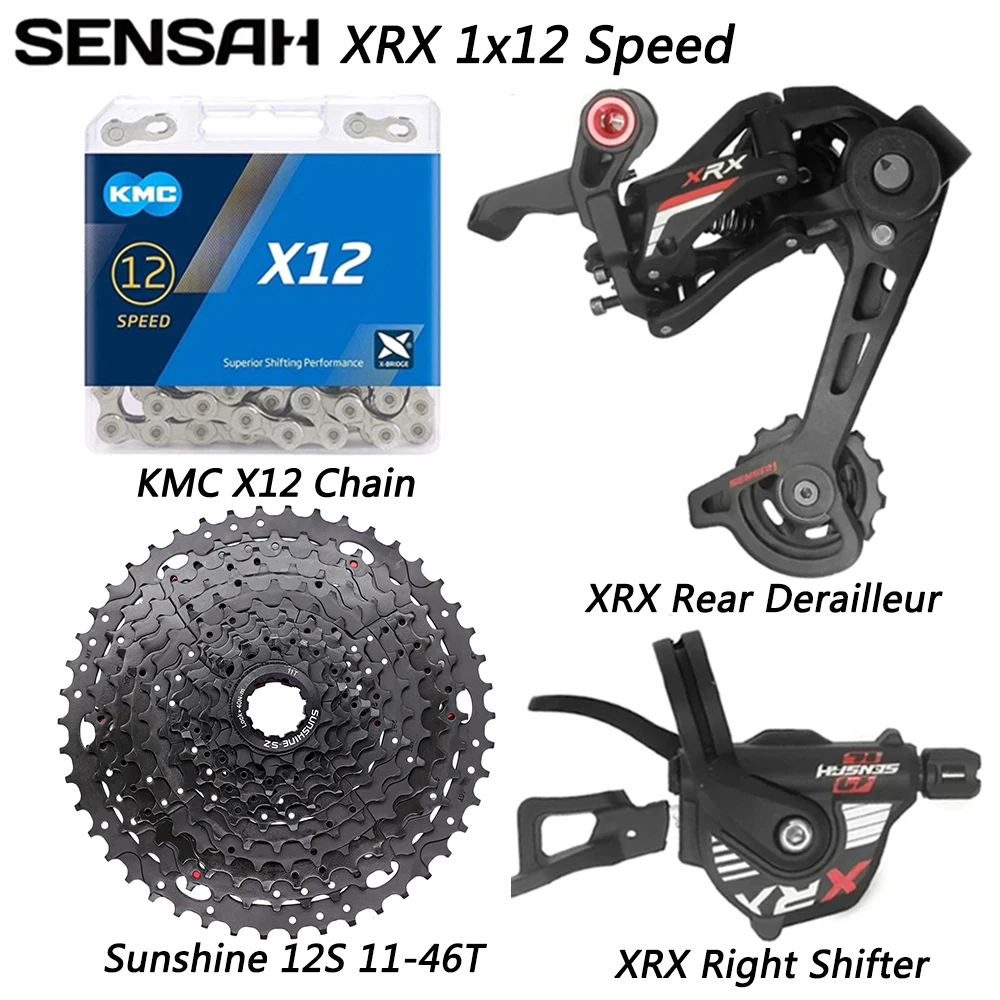 

SENSAH XRX 1x12 Speed Bicycle Groupset Shifter Rear Derailleur KMC X12 Chain 11-46T/50T/52T Black Cassette for MTB Bike Parts