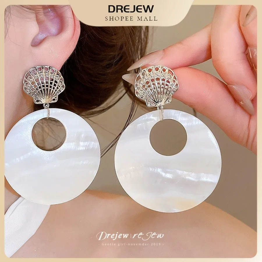 womens scallop shell large hollow circle drop earrings elegant accessories for daily wear vacation party date and gift for her