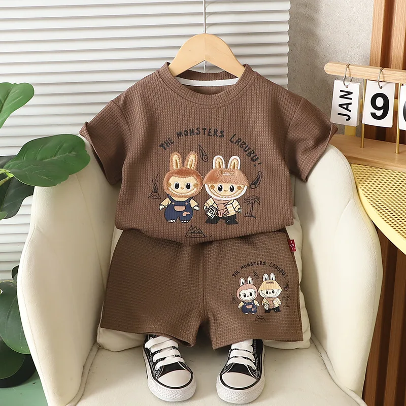 

Labubu Baby Summer Suit Girls Shorts Baby Clothes Top children Short Sleeve Shorts Suit Boys T-Shirt Summer Clothes