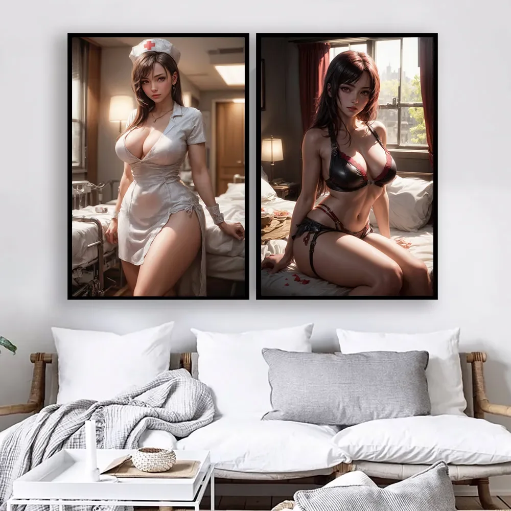 Final Fantasy Game Poster Adult Erotic Sexy Nudity Tifa Canvas Decorative Painting Uncensored Waifus Wall Art Fan Art Mural