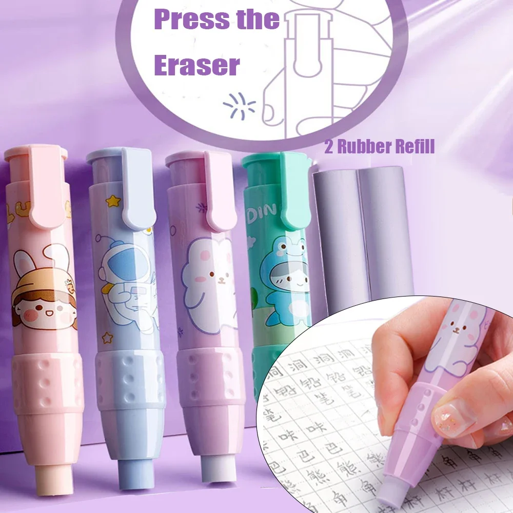 Erasers Pen Retractable Press Pencil Rubber Correction Supplies School Stationery Erasers for Kids Soft Art Eraser Pen