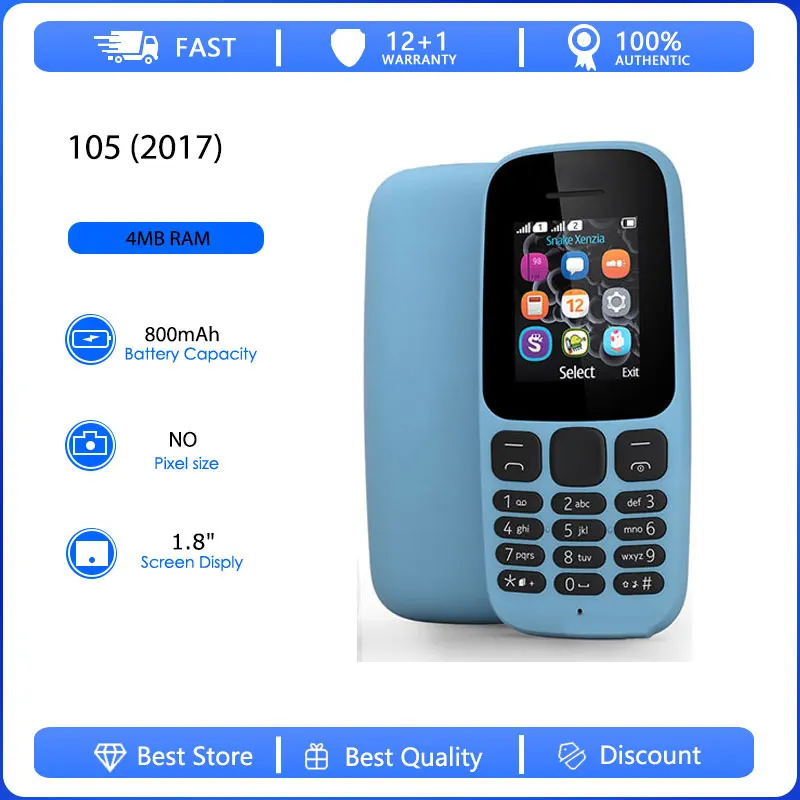 Original Refurbished 105 (2017) Single/Dual Sim Unlocked GSM 900/1800 Mobile Phone Russian Arabic Hebrew Keyboard Made in