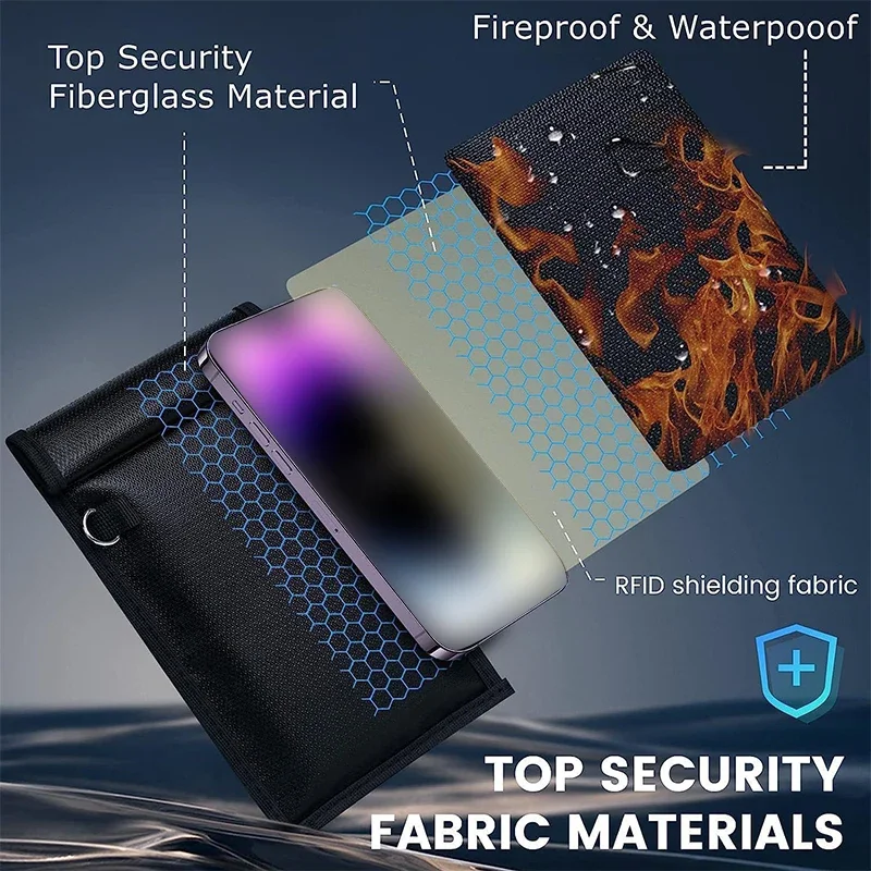 Waterproof Fireproof  Car key Signal Shielding Bag RFID Blocking Pouch Car Key Faraday Bag RF Signal Blocker Mobile Phone Case