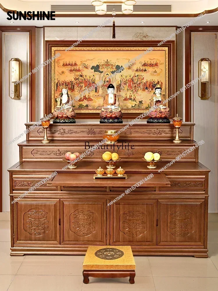 

Pear wood three story Buddha altar, altar, central hall, living room, incense table, Buddha cabinet FT