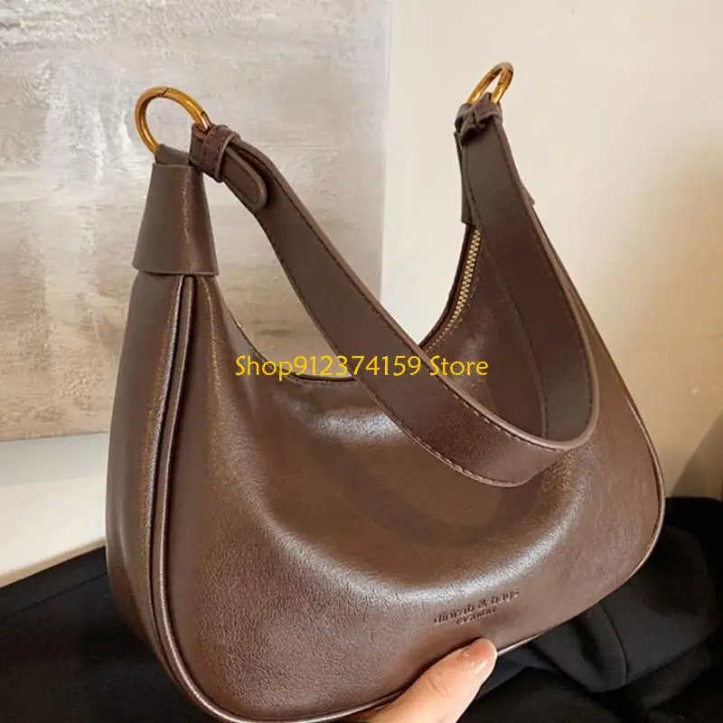 

G5AE Portable Half Moon Crossbody Bag for Women Retro PU Shoulder Purse with Adjustable Strap Fall Fashion Purses