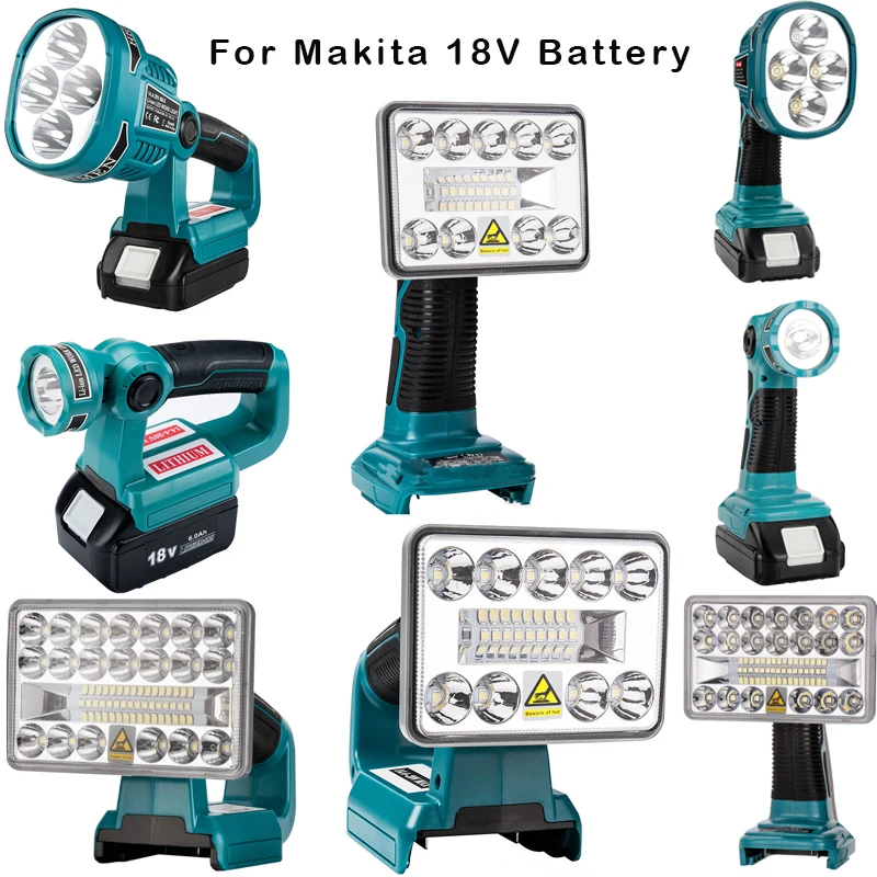 With USB Work Light Outdoors Spotlight Light for Makita DML812 BL1430 BL1830 18V Cordless LED Flashlight Without Battery