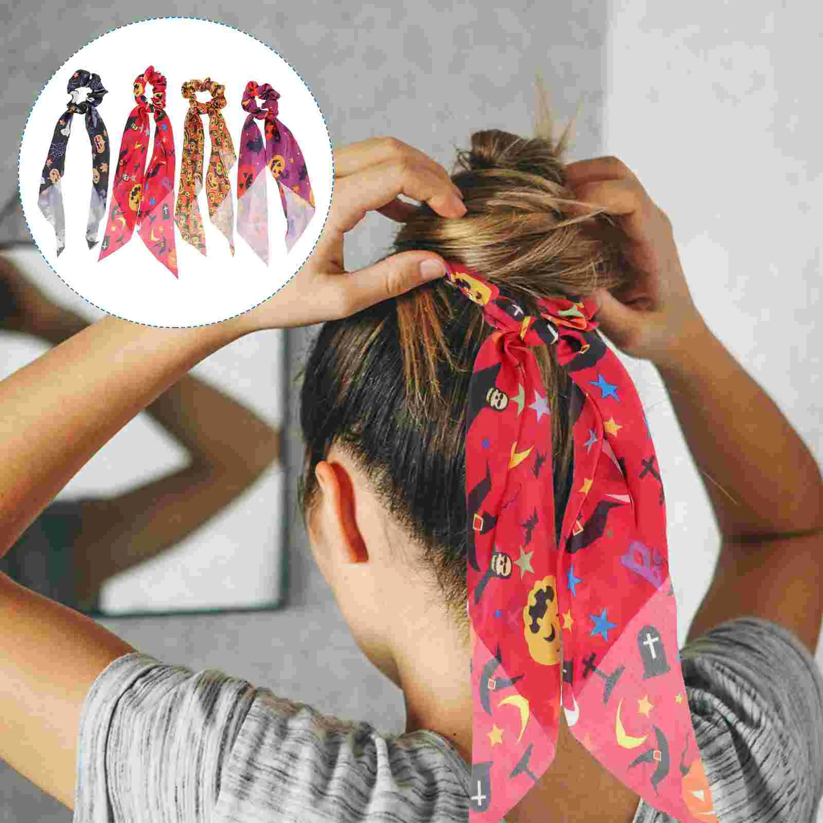 4 Pcs Hair Ring Buckle Accessory Brooches Halloween Decorations Outdoor Elastic Scrunchies