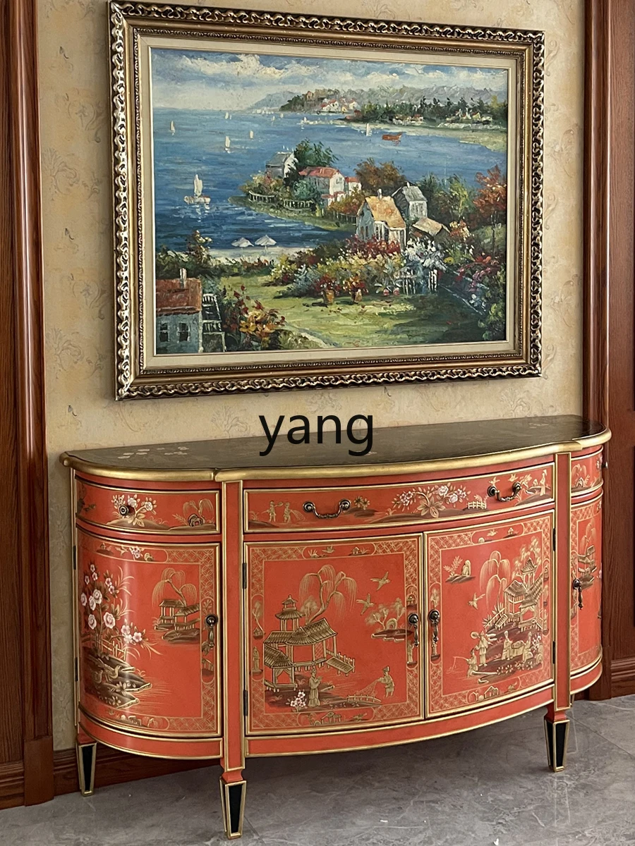 LXL Antique Painted Villa Large Entrance Cabinet New Chinese Meal Side Curio Cabinet