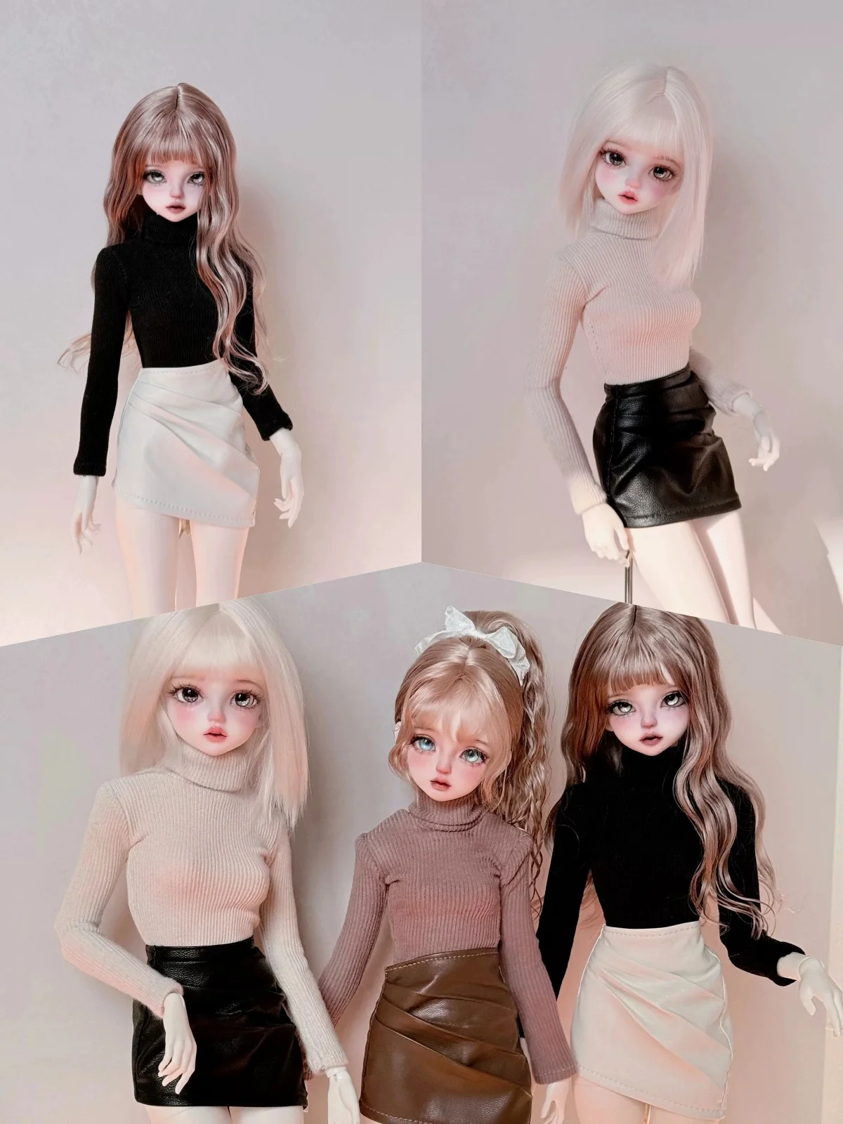 

【Clothing Only】1/4 Female Doll's Clothing Accessories Slim-fitting Knitted Base Shirt Skirt Fit Girl Action Figure For BJD Toys