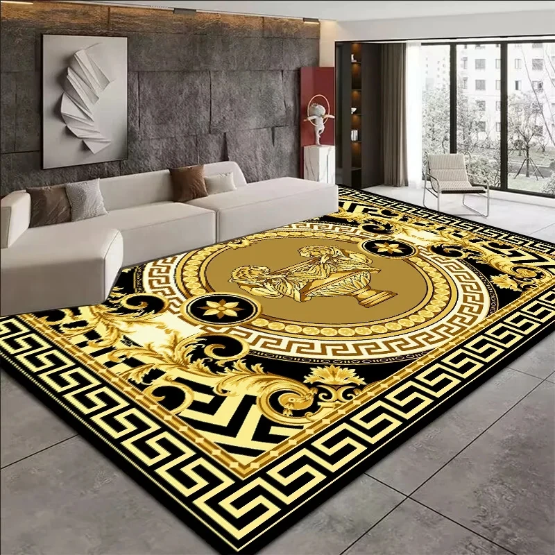 Europe and America Luxury Carpet for Living Room Decor Luxurious Golden Parlor Sofa Side Large Area Rug Washable Decoration Mats