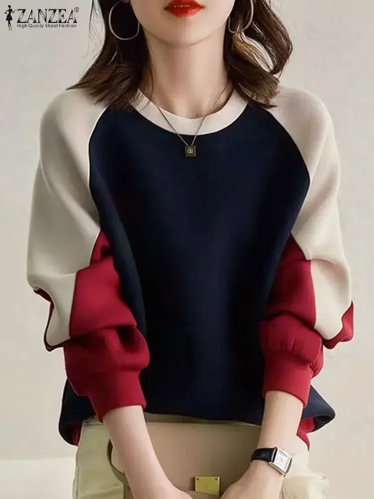 2024ZANZEA Mode Frauen Sweatshirt Herbst Langarm Pullover Casual O Neck Patchwork Hoodies Tops Lose Pullover Streetwear