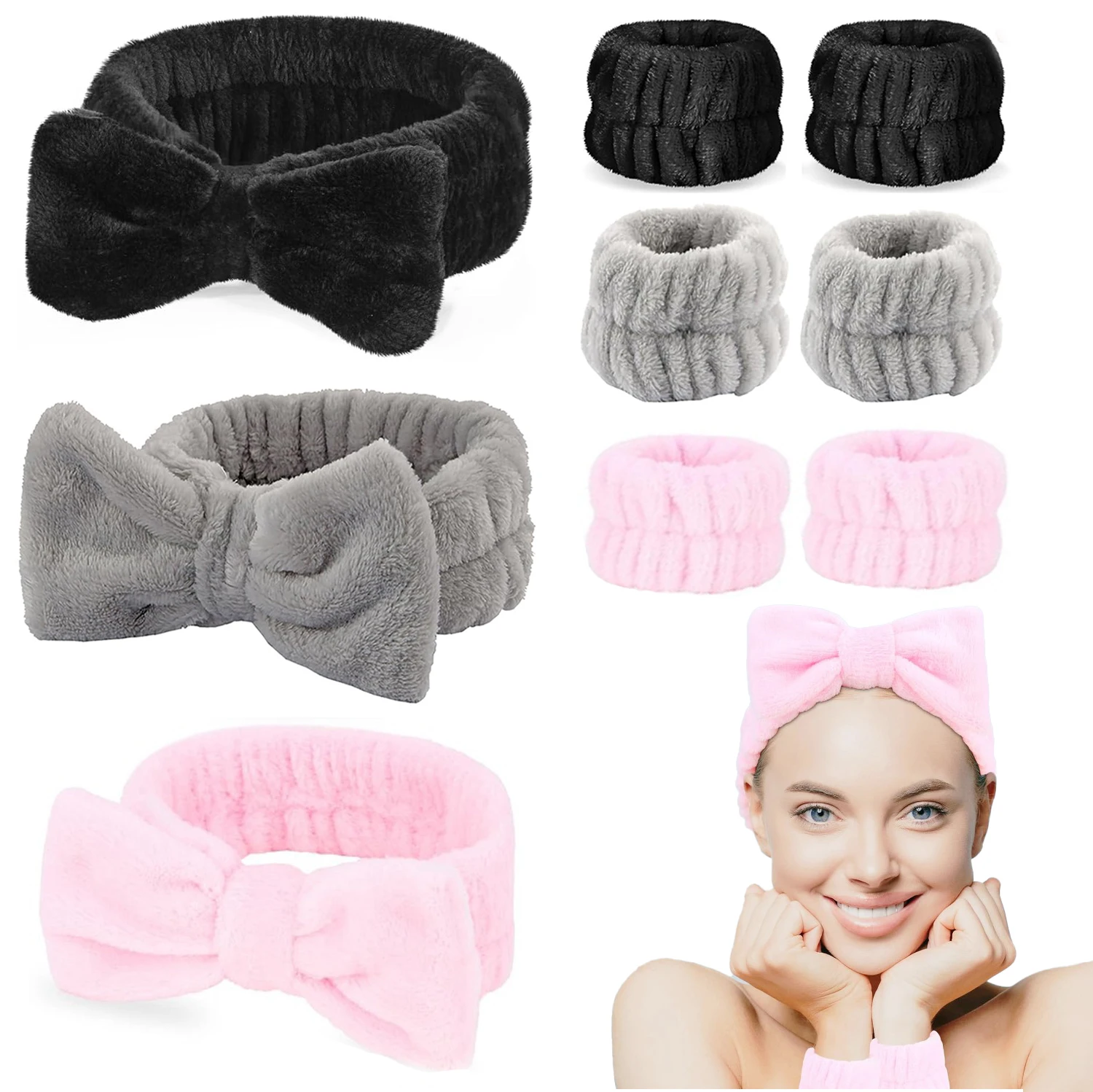 Soft Coral Fleece Headband Set para mulheres, lavagem facial, ferramentas de cuidados faciais, maquiagem, 9pcs