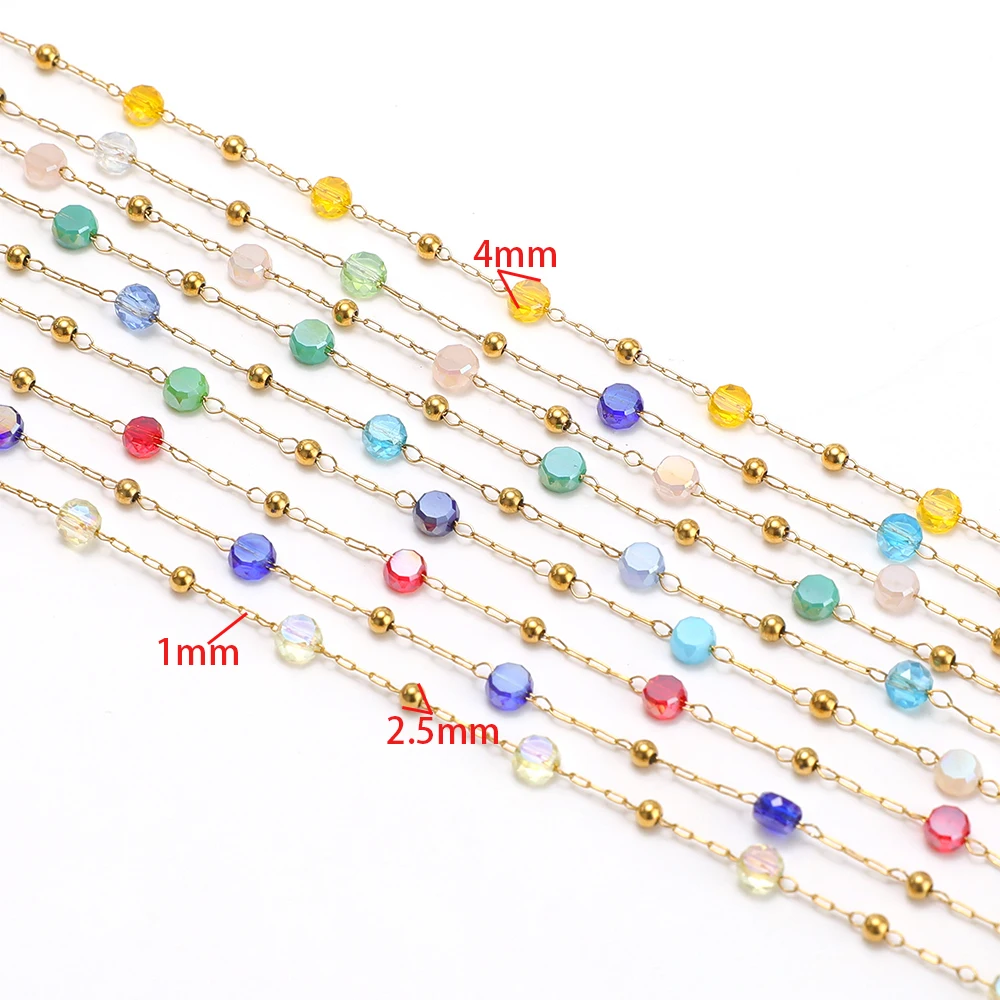 1Meter Vacuum Gold Stainless Steel Crystal Beads Chains DIY Handmade Necklace Earring Making Bracelet Jewelry Supplies Wholesale view 2