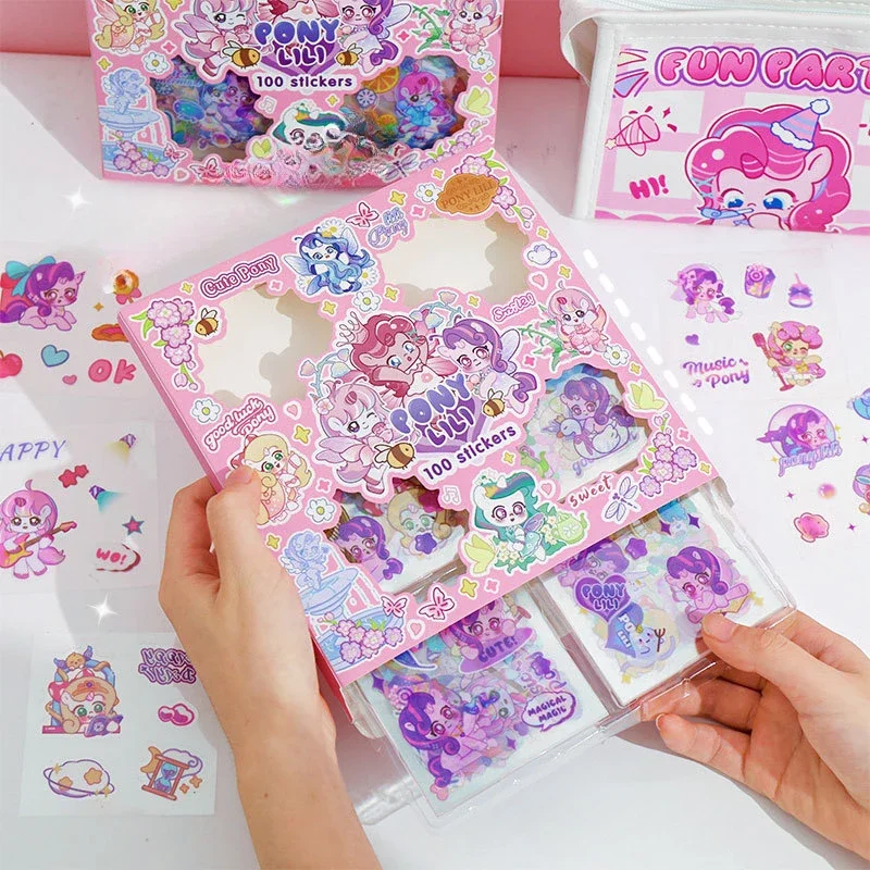 My Little Pony Sticker Set Cute Waterproof Cartoon Transparent Water Cup Decorative Girl  Kawaii Christmas Birthday Gift