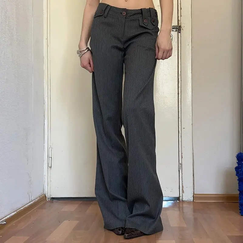 American Striped Suit Pants Women's Casual Versatile Straight Pants Floor-Mopping Loose Slim Hot Girl Boot-Up Pants