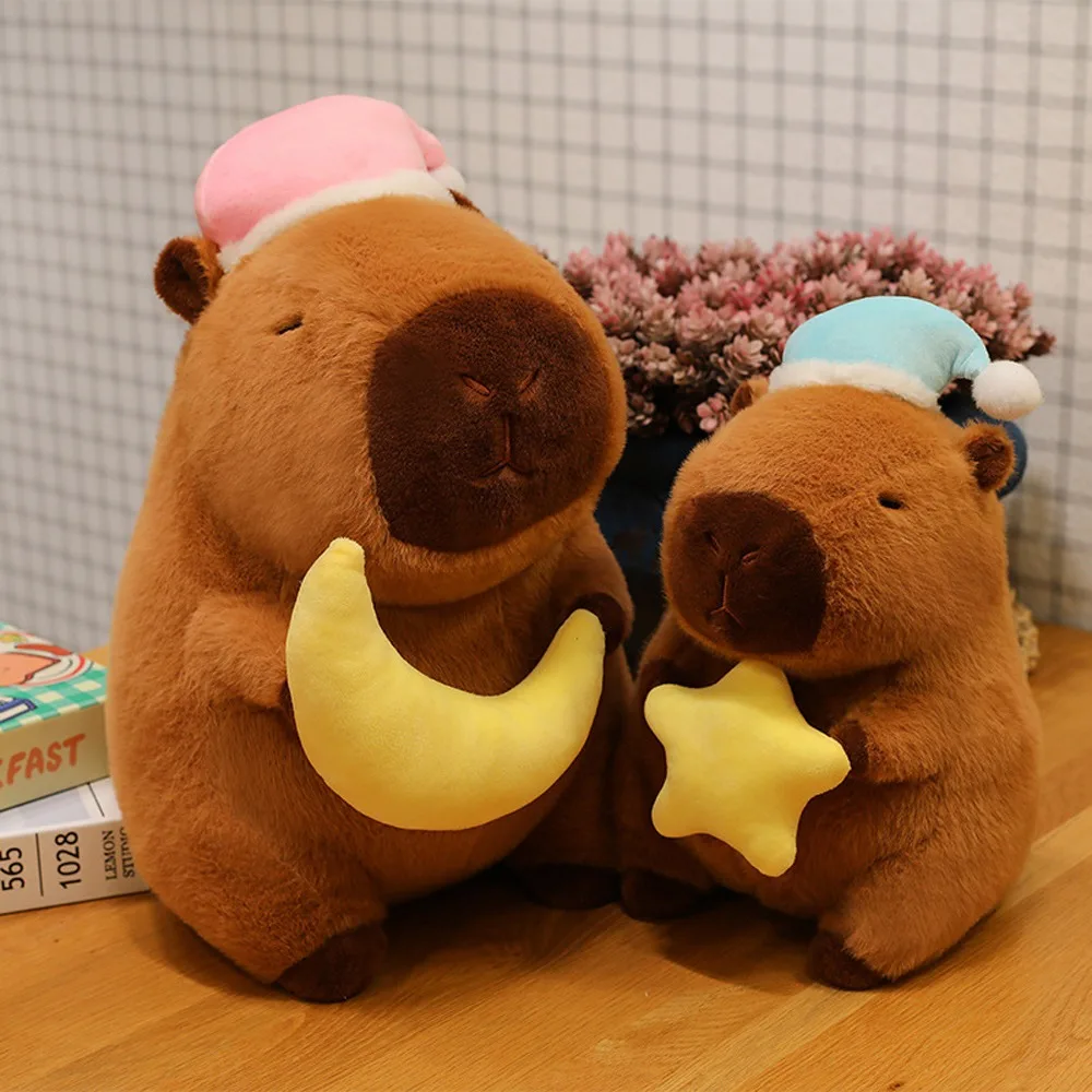 

Accompany Toy Sleep Hat Goodnight Capybara Doll Moon Star Capybara Plush Toy Stuffed Cute Capybara Fluffty Doll Home Decor