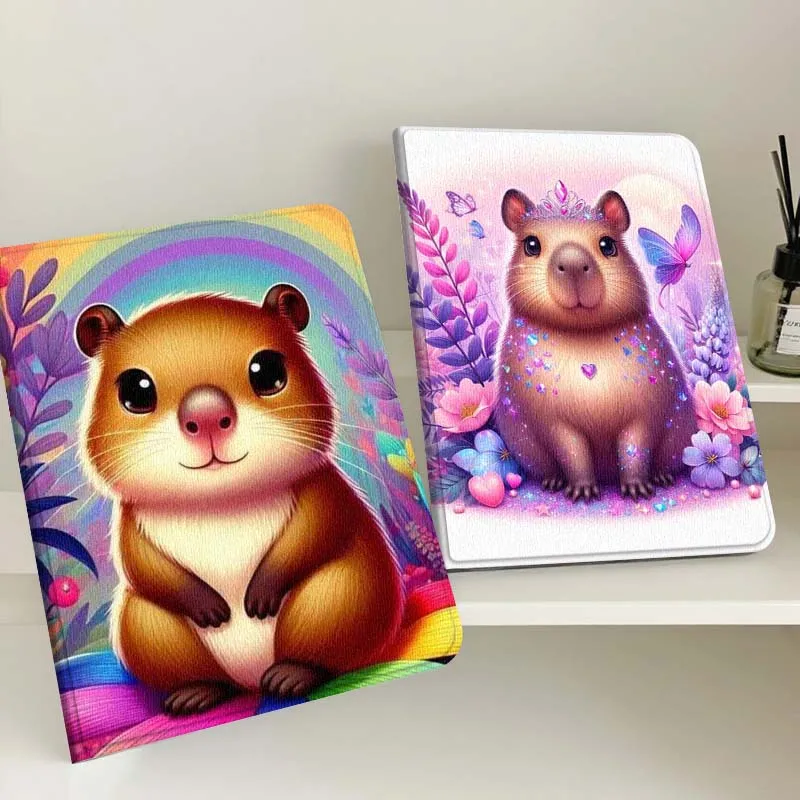 

Cute Hamster Rainbow Pet For Apple iPad Pro Air 13 2 7th 6th 2025 M2 M3 M4 M512.9 13 inch Foldable Tablet Case Gift