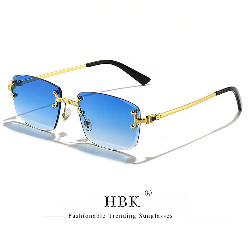 HBK Square Rimless Sunglasses Women TOP Quality Retro Metal Sun Glasses Men Luxury Party Business Gradient Shades 2024 - Image 3
